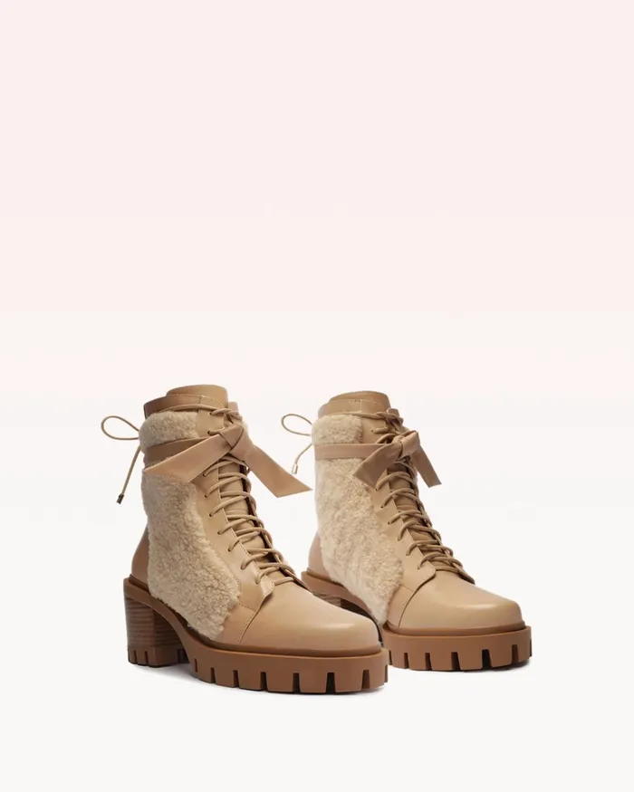 Clarita Shearling Combat Boots 8211 Beige Combat Boots For Beige Women Alexandre Birman Boots