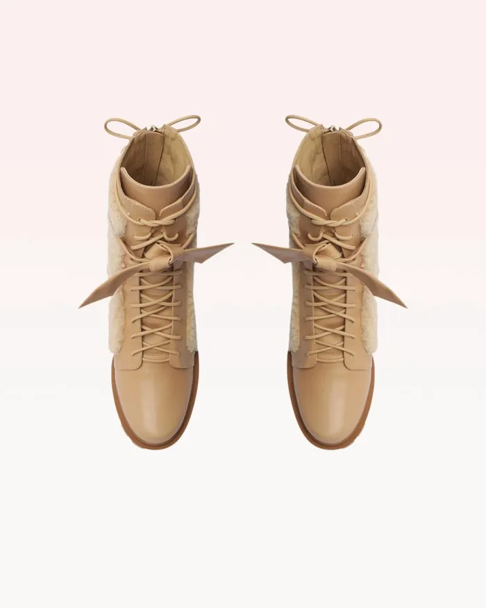Clarita Shearling Combat Boots 8211 Beige Combat Boots For Beige Women Alexandre Birman Boots