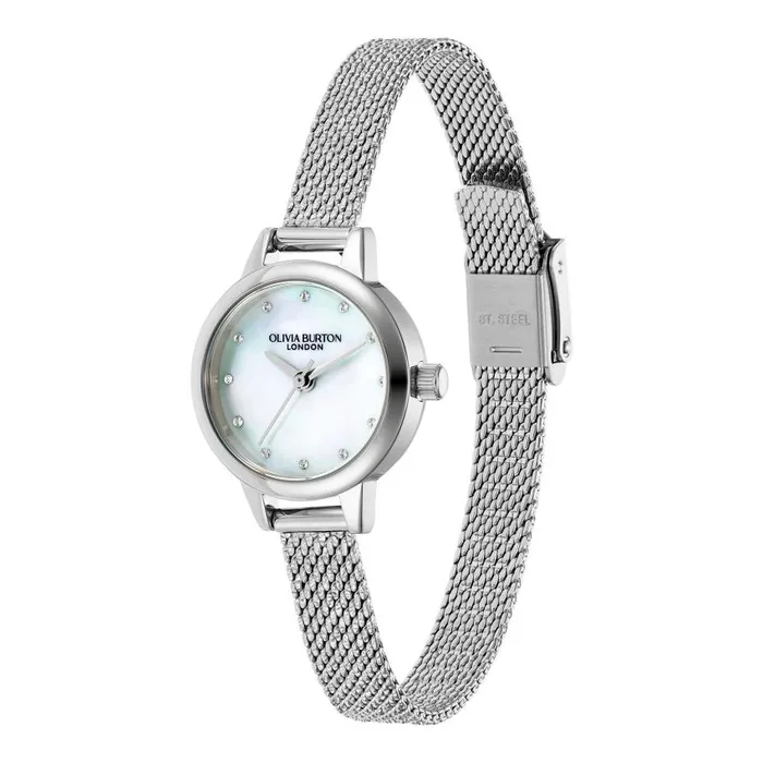 Classic Watches Women Olivia Burton 23mm Mini White and Silver Mesh Watch