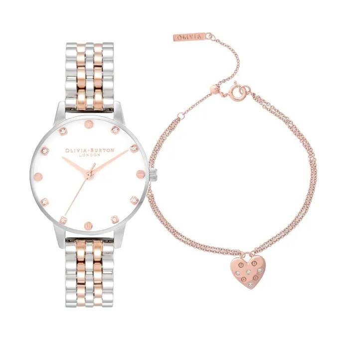 Classic Watches Women Olivia Burton 30mm Silver and Rose Gold Bracelet Watch and Classic Bracelet Gift Set Classic Watches Women Olivia Burton 30mm Silver and Rose Gold Bracelet Watch and Classic Bracelet Gift Set