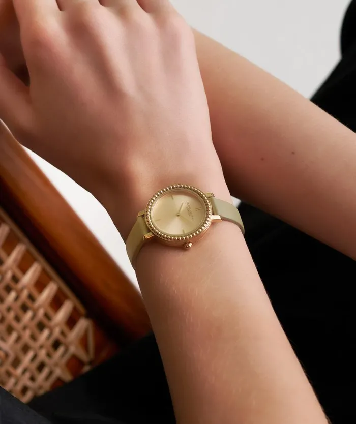 Classic Watches Women Olivia Burton 30mm Vintage Bead Gold and Sage Green Leather Strap Watch