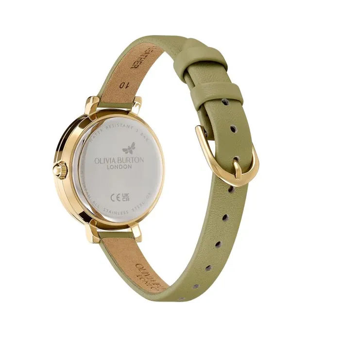 Classic Watches Women Olivia Burton 30mm Vintage Bead Gold and Sage Green Leather Strap Watch