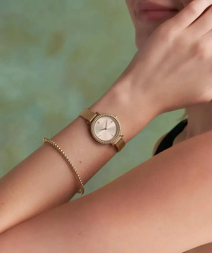 Classic Watches Women Olivia Burton 30mm Vintage Bead Gold Mesh Watch