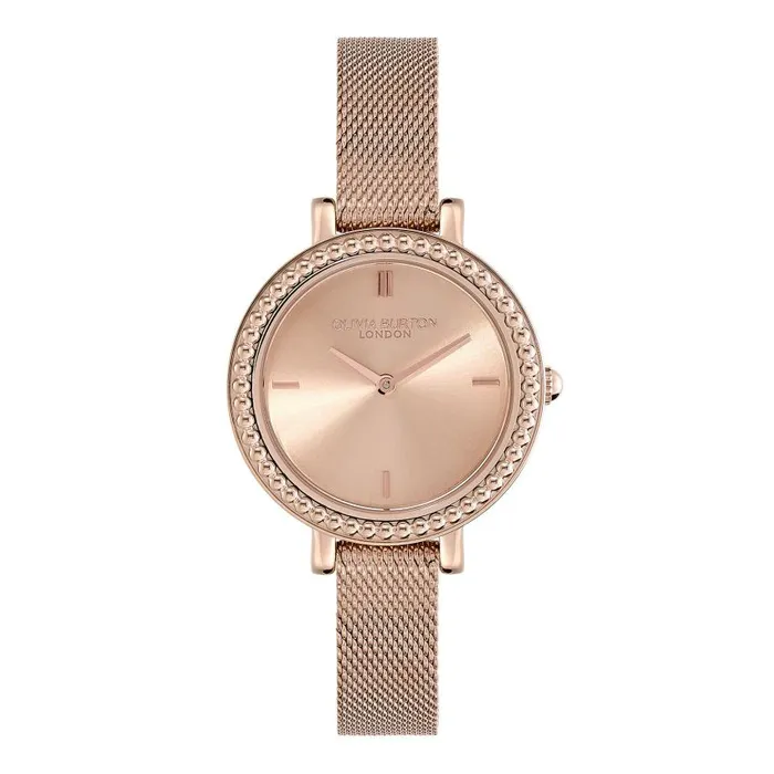 Classic Watches Women Olivia Burton 30mm Vintage Bead Rose Gold Mesh Watch