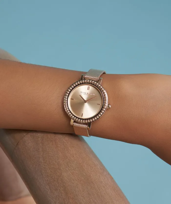 Classic Watches Women Olivia Burton 30mm Vintage Bead Rose Gold Mesh Watch
