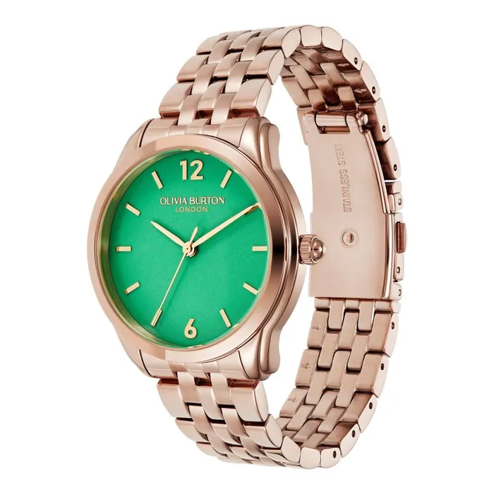 Classic Watches Women Olivia Burton 36mm Starlight Color Kelly Green and Rose Gold Bracelet Watch