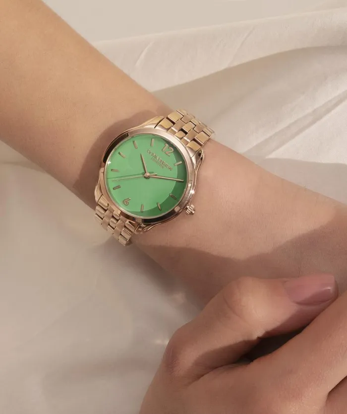 Classic Watches Women Olivia Burton 36mm Starlight Color Kelly Green and Rose Gold Bracelet Watch