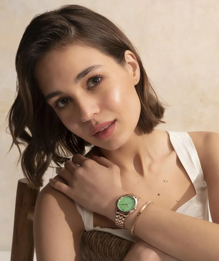 Classic Watches Women Olivia Burton 36mm Starlight Color Kelly Green and Rose Gold Bracelet Watch