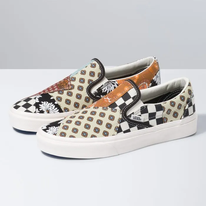 Classics Shoes MenWomen Vans Tiger Patchwork Classic SlipOn Blacktrue White
