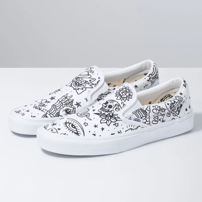 Classics Shoes MenWomen Vans UColor Classic SlipOn Tattootrue White