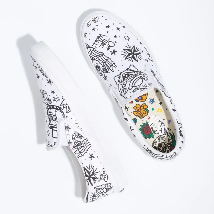 Classics Shoes MenWomen Vans UColor Classic SlipOn Tattootrue White Classics Shoes MenWomen Vans UColor Classic SlipOn Tattootrue White