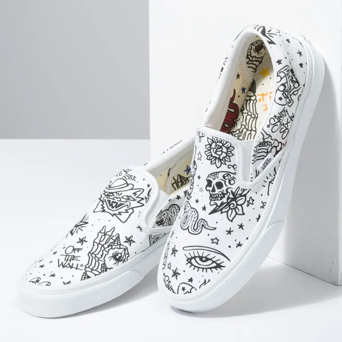 Classics Shoes MenWomen Vans UColor Classic SlipOn Tattootrue White Classics Shoes MenWomen Vans UColor Classic SlipOn Tattootrue White