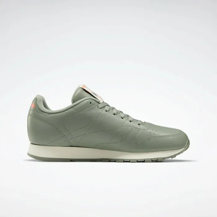 Classics Shoes MensWomens Reebok Classic Leather Shoes Harmony Green Classic White Orange Flare