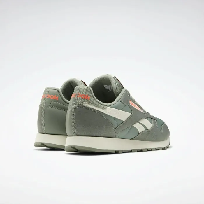 Classics Shoes MensWomens Reebok Classic Leather Shoes Harmony Green Classic White Orange Flare