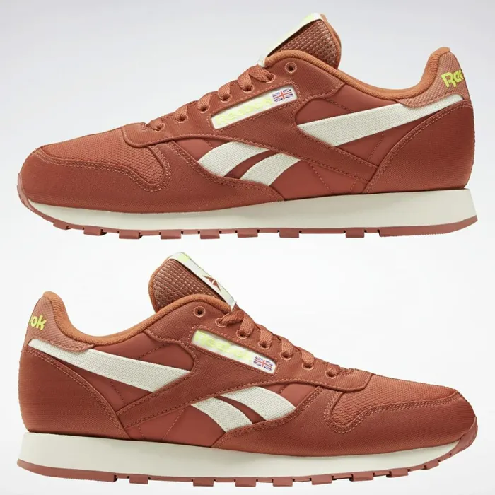 Classics Shoes MensWomens Reebok Classic Leather Shoes Orange Classic White Yellow Flare