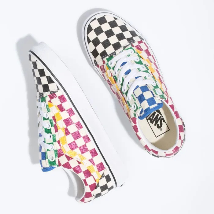 Classics Shoes Women Vans Glitter Check Old Skool Multitrue White