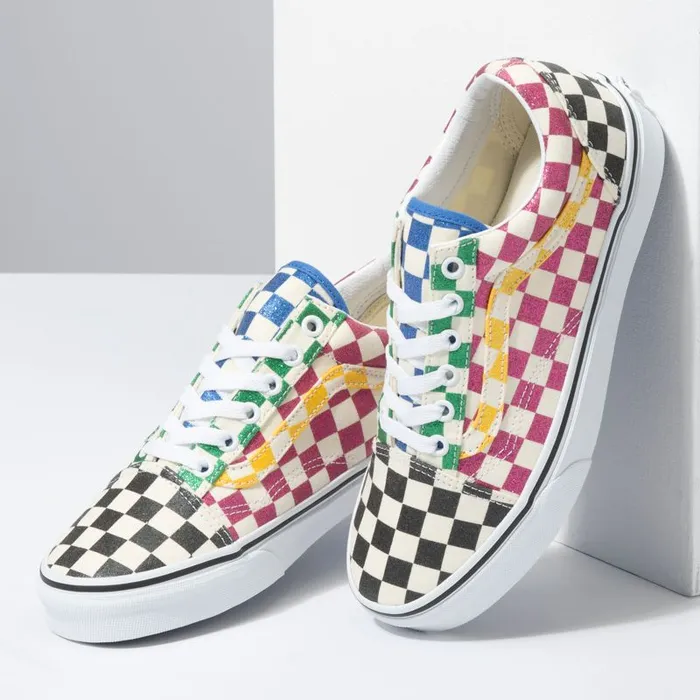 Classics Shoes Women Vans Glitter Check Old Skool Multitrue White