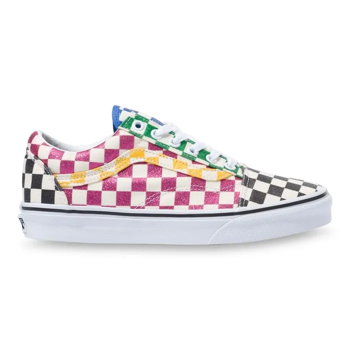 Classics Shoes Women Vans Glitter Check Old Skool Multitrue White