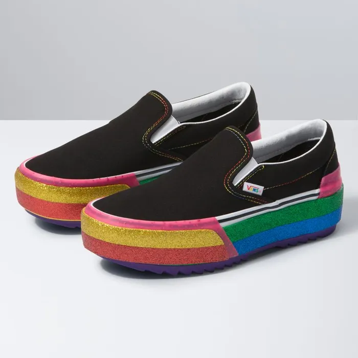 Classics Shoes Women Vans Glitter SlipOn Stacked Blackrainbow