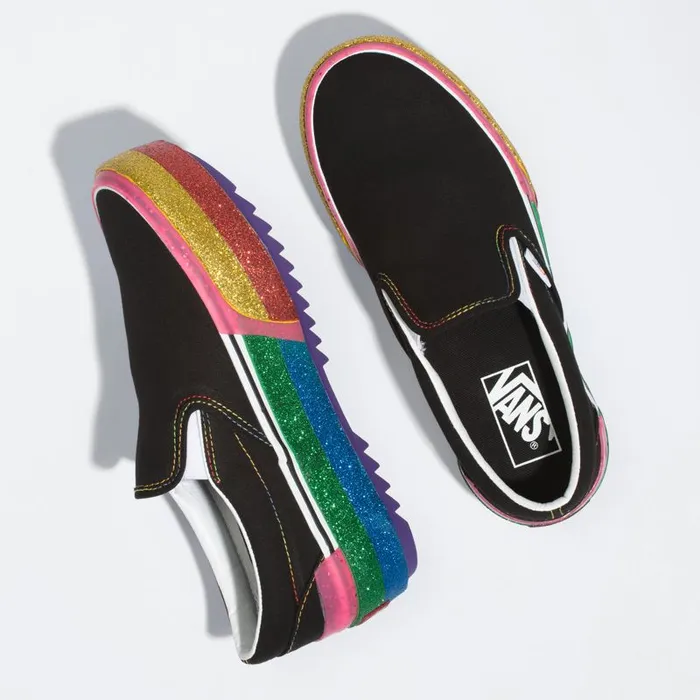 Classics Shoes Women Vans Glitter SlipOn Stacked Blackrainbow Classics Shoes Women Vans Glitter SlipOn Stacked Blackrainbow
