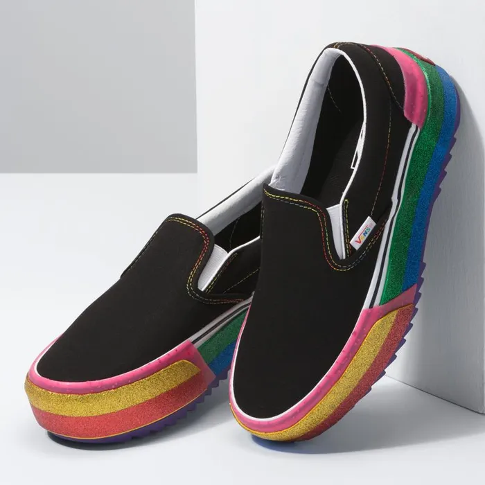 Classics Shoes Women Vans Glitter SlipOn Stacked Blackrainbow Classics Shoes Women Vans Glitter SlipOn Stacked Blackrainbow