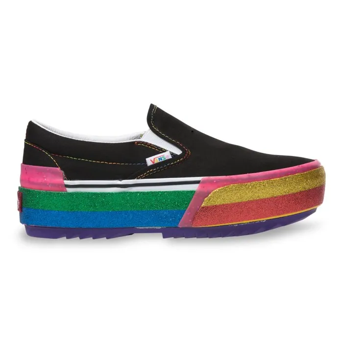 Classics Shoes Women Vans Glitter SlipOn Stacked Blackrainbow Classics Shoes Women Vans Glitter SlipOn Stacked Blackrainbow