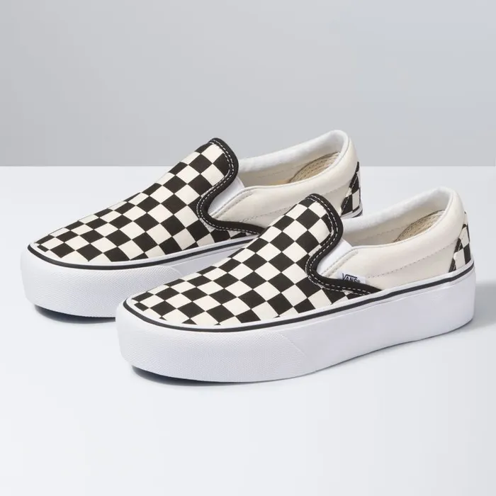 Classics Shoes Women Vans SlipOn Platform Black And White Checkerwhite