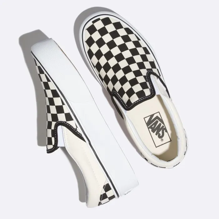 Classics Shoes Women Vans SlipOn Platform Black And White Checkerwhite