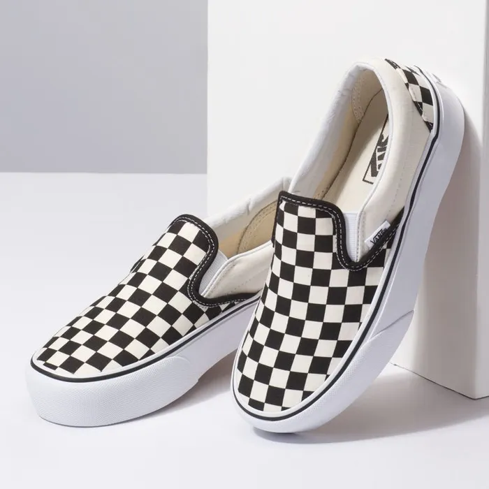 Classics Shoes Women Vans SlipOn Platform Black And White Checkerwhite