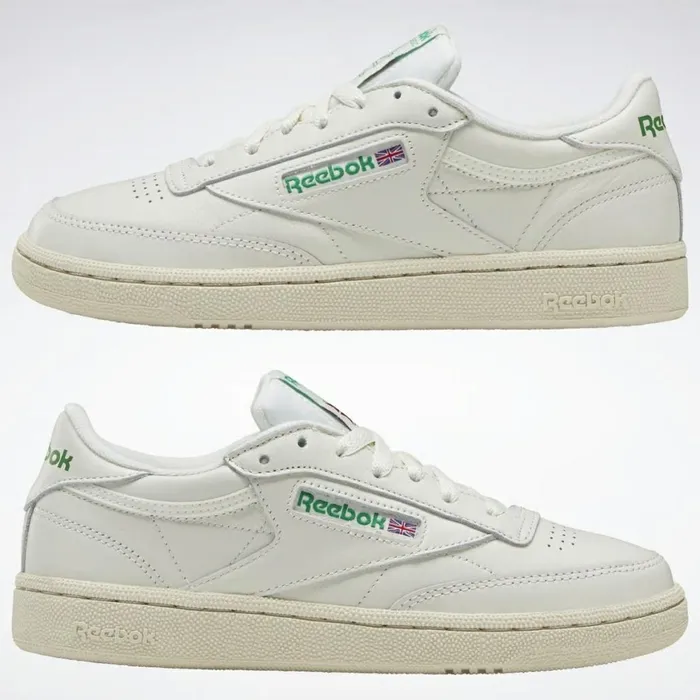 Classics Shoes Womens Reebok Club C 85 Model Vintage Shoes Chalk Glen Green Paper White Excellent Red