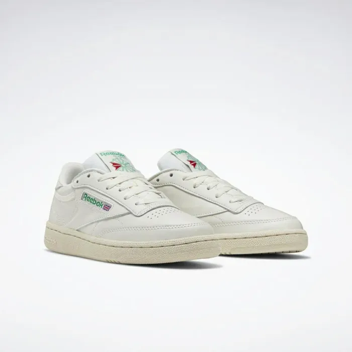 Classics Shoes Womens Reebok Club C 85 Model Vintage Shoes Chalk Glen Green Paper White Excellent Red