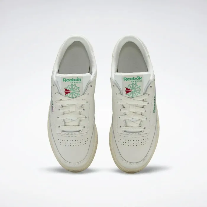 Classics Shoes Womens Reebok Club C 85 Model Vintage Shoes Chalk Glen Green Paper White Excellent Red