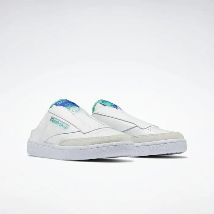 Classics Shoes Womens Reebok Club C Laceless Mule Shoes Ftwr White Bright Cobalt Future Teal