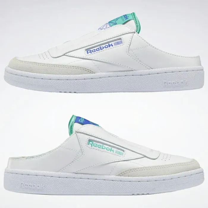 Classics Shoes Womens Reebok Club C Laceless Mule Shoes Ftwr White Bright Cobalt Future Teal