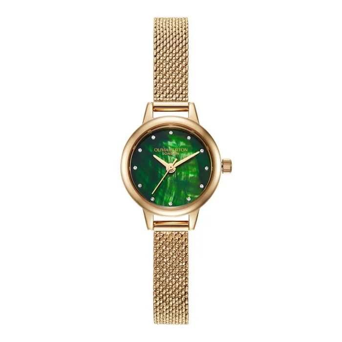 Color Dial Watches Women Olivia Burton 23mm Mini Green and Gold Mesh Watch