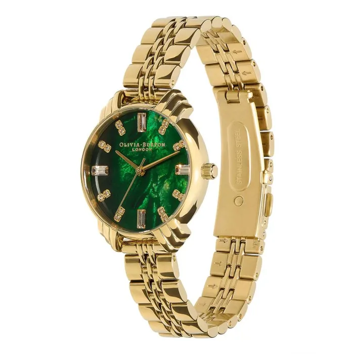Color Dial Watches Women Olivia Burton 30mm Emerald and Gold Bracelet Watch