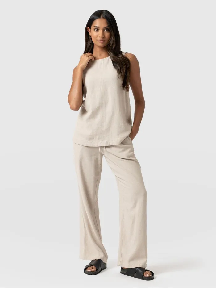 Corinne Linen Pant 8211 Oatmeal Oatmeal Women Saint And Sofia Pants