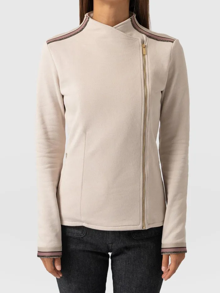 Cotton Biker Jacket 8211 Light Beige 8211 Gold Lurex Stripe Gold Lurex Stripe Women Saint And Sofia Coats and Jackets