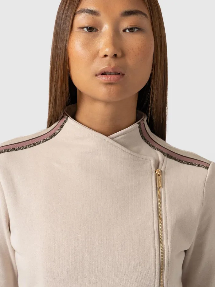 Cotton Biker Jacket 8211 Light Beige 8211 Gold Lurex Stripe Gold Lurex Stripe Women Saint And Sofia Coats and Jackets