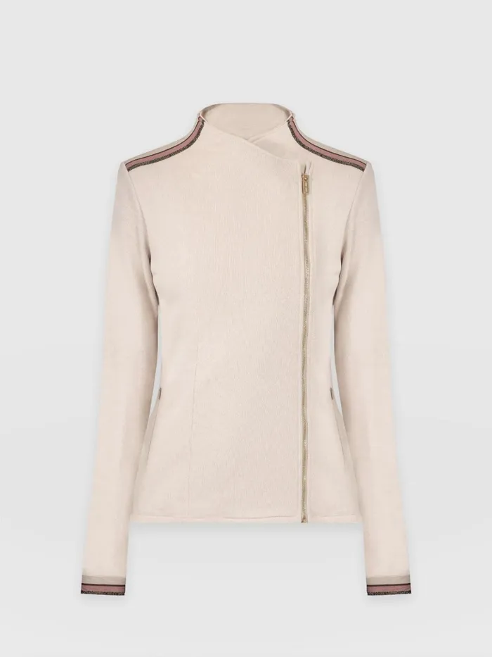 Cotton Biker Jacket 8211 Light Beige 8211 Gold Lurex Stripe Gold Lurex Stripe Women Saint And Sofia Coats and Jackets