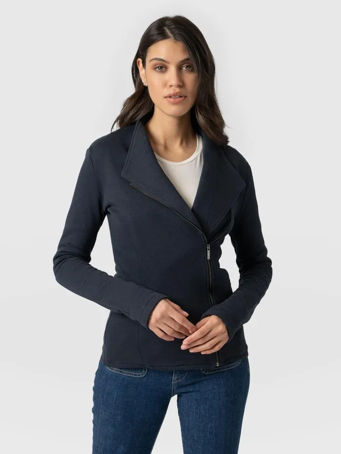 Cotton Biker Jacket 8211 Navy Navy Women Saint And Sofia Coats and Jackets