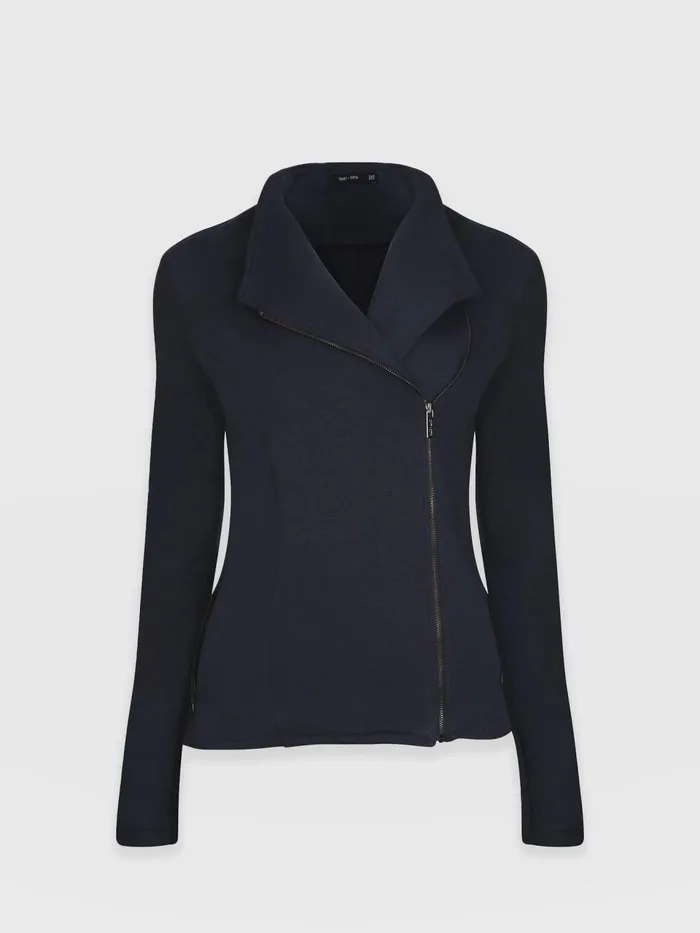 Cotton Biker Jacket 8211 Navy Navy Women Saint And Sofia Coats and Jackets