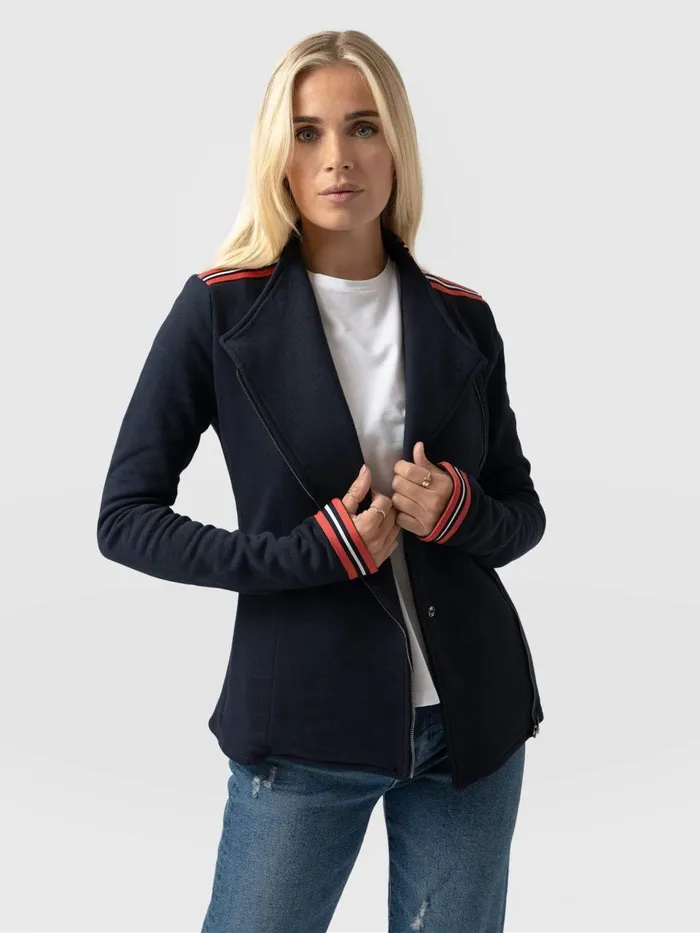 Cotton Biker Jacket 8211 Navy Stripe Navy Stripe Women Saint And Sofia Coats and Jackets Cotton Biker Jacket 8211 Navy Stripe Navy Stripe Women Saint And Sofia Coats and Jackets