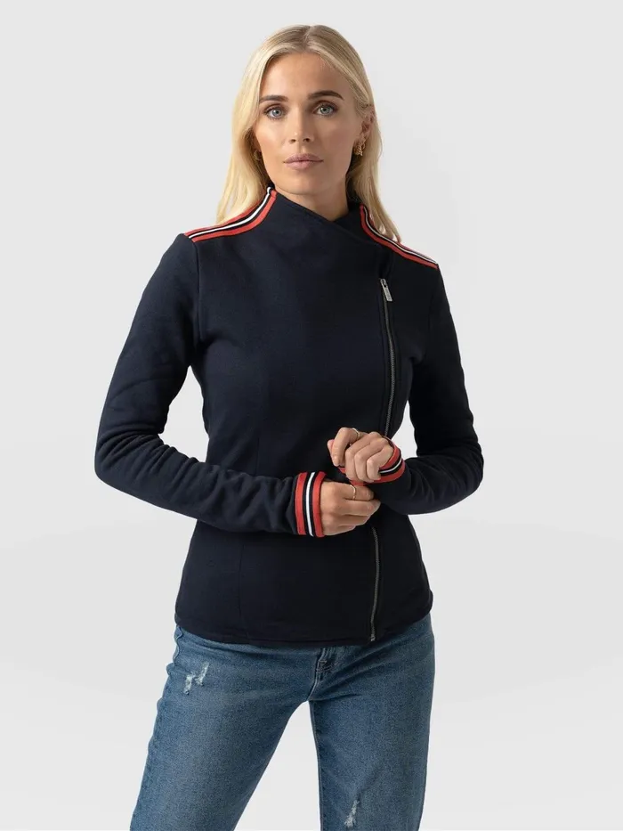 Cotton Biker Jacket 8211 Navy Stripe Navy Stripe Women Saint And Sofia Coats and Jackets