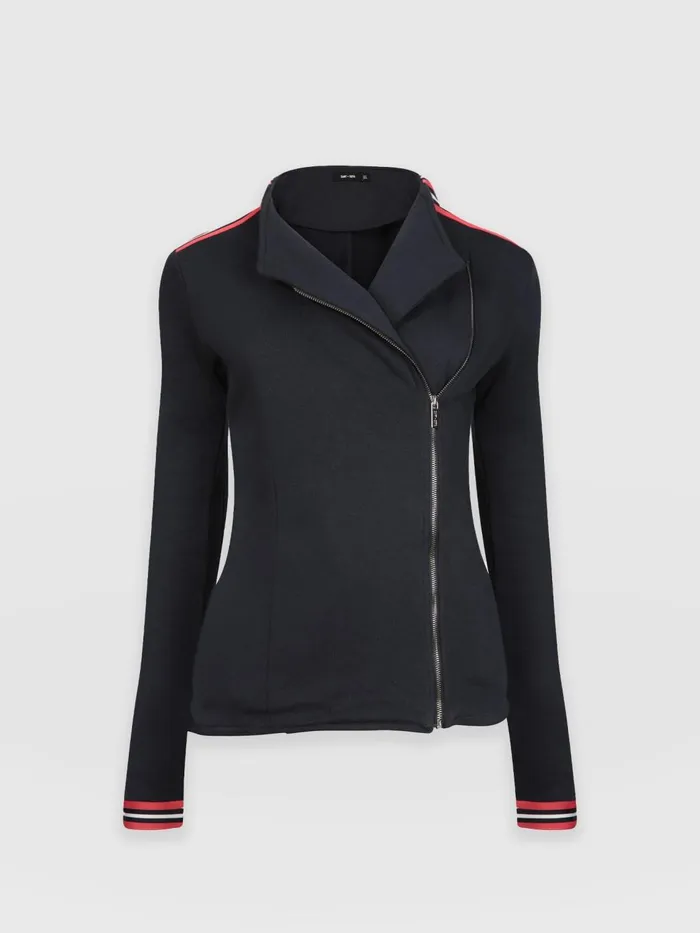 Cotton Biker Jacket 8211 Navy Stripe Navy Stripe Women Saint And Sofia Coats and Jackets