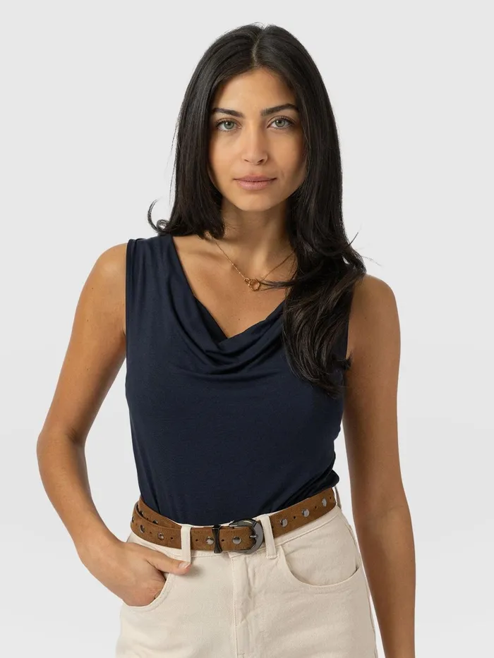 Cowl Neck Cami 8211 Navy Navy Women Saint And Sofia TShirts and Tanks