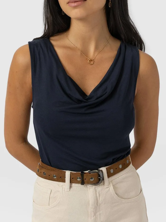 Cowl Neck Cami 8211 Navy Navy Women Saint And Sofia TShirts and Tanks