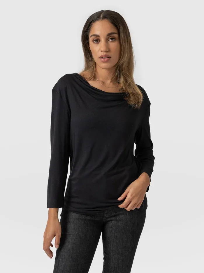 Cowl Neck Tee Long Sleeve 8211 Black Black Women Saint And Sofia TShirts and Tanks Cowl Neck Tee Long Sleeve 8211 Black Black Women Saint And Sofia TShirts and Tanks