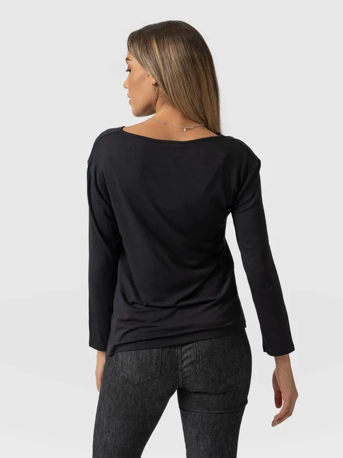 Cowl Neck Tee Long Sleeve 8211 Black Black Women Saint And Sofia TShirts and Tanks