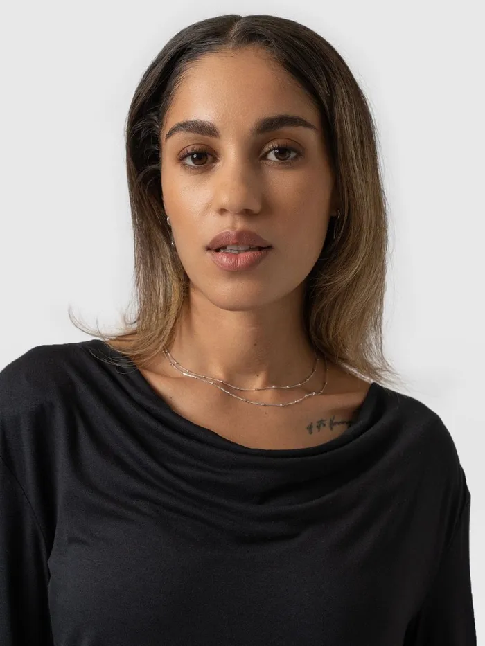 Cowl Neck Tee Long Sleeve 8211 Black Black Women Saint And Sofia TShirts and Tanks